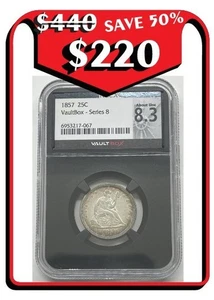 1857 NGCX 8.3 (AU53) SEATED LIBERTY QUARTER - Picture 1 of 3