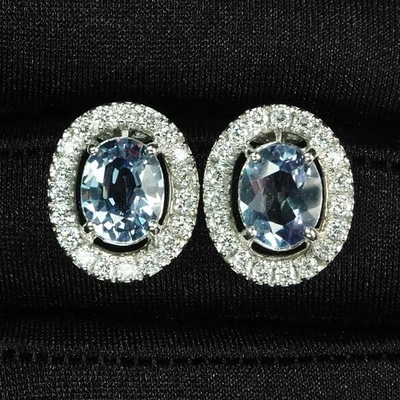 华丽变色 Alexandrite 5.60 克拉 925 纯银白金耳环 — 第 1/4 张图片