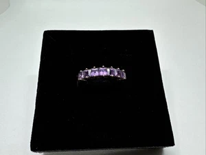 10k Yellow Gold Princess Cut Amethyst Gemstone Channel Set Band Ring Sz 6.5 - Picture 1 of 13