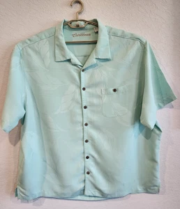 Caribbean Men’s Button Up Camp Shirt 3XB Aqua Blue Modal Blend Short Sleeve - Picture 1 of 6