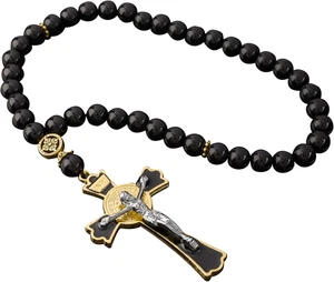 Car Mirror Truck Rearview Rosary for Vehicle Beads Catholic Women Black Cross - Picture 1 of 12