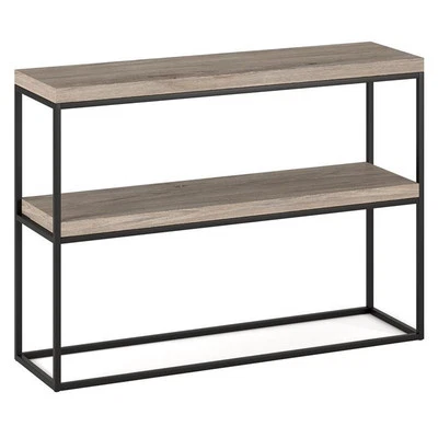 Henn&Hart 42" Antiqued Gray Oak/Metal Console Table - Image 1 of 4