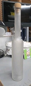Vtg Glass Scavo Style Long Neck Frosted Bottle Vase Folded Lip Orig Cork - Picture 1 of 3