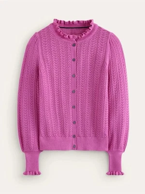 Cárdigan suéter con volantes Boden Tia Pointelle rosa púrpura femenino para mujer Foto 1 de 4