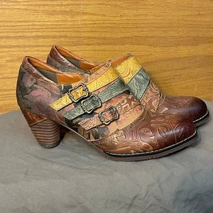 Neu ohne Etikett Spring Step L'Artiste grafische handbemalte Leder-Booties Größe 39 8,5 - Bild 1 von 9
