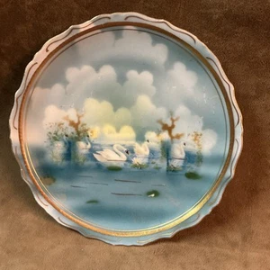 Piatto vintage Johann Seltmann Vohenstrauss porcellana Baviera Germania blu cigno - Foto 1 di 4