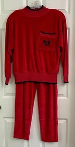 Vintage 2 Piece LIZ SPORT Red Velour Top (Mock Neck) & Pant Set Logo Size med - Picture 1 of 12
