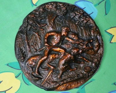 Relief - Bild Jagdmotiv bronciert rund Durchm. c. 25 cm - Bild 1 von 2