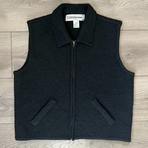 Crystal Kobe Sweater Women Medium Black Wool Full Zip Sleeveless Collared Vest - Picture 1 of 3