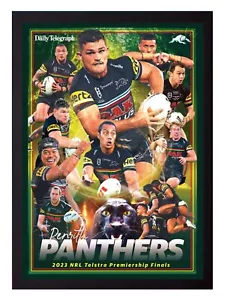 Framed 2023 Penrith Panthers NRL Premiers Poster - Nathan Cleary - 45cm x 32cm - Foto 1 di 4
