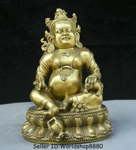 11.2" Old Tibet Tibetan Buddhism Copper Yellow Jambhala Wealth God Buddha Statue - Picture 1 of 11