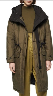 ANDREW MARC Reversible Hooded Parka In Olive Size Medium Women Long - Image 1 of 4