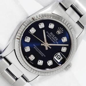 Rolex Midsize 31mm Steel and 18K White Gold Datejust Blue Diamond Fluted Watch - Picture 1 of 12