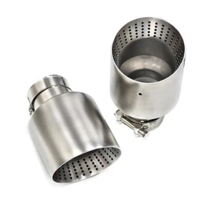 Silver Akrapovic style slash cut exhaust tips universal 101mm (63mm inlet) - Picture 1 of 6