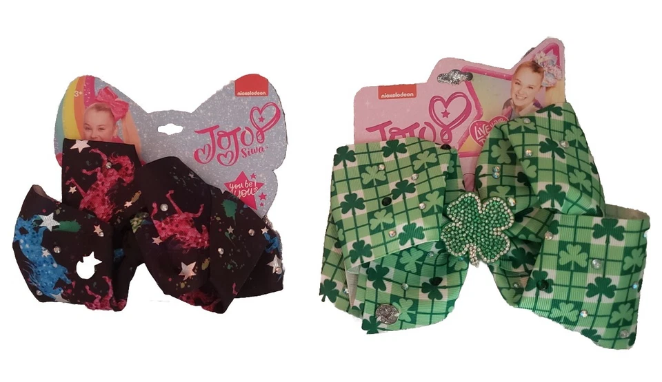 2 NOVOS Arcos Jojo Siwa Strass Verde Trevo e Cavalos Pretos Estrelas  - Imagem 1 de 4