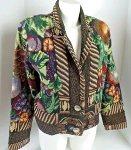 Blazer Chaqueta Manga Larga Vintage Pintado Pony Fruta Tapiz Brocado 2 Botones - Imagen 1 de 10