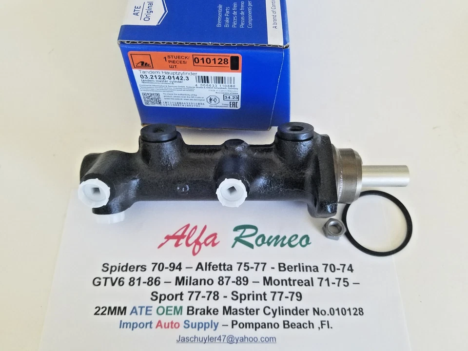 Cilindro maestro de freno Alfa Romeo Spider, GTV, GTV-6, Berlina Milano OEM ATE- 22 mm Foto 1 de 4