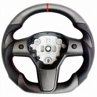 New For Tesla Model 3 & Mode Y 2017-2023 Real Carbon Fiber Matte Steering Wheel - Image 1 of 4