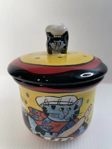 Ciotola Catzilla con coperchio capo gatti candela cavaliere design ceramica 2002 - Foto 1 di 7