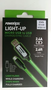PowerXcel Light Up Micro USB to USB Charge/Sync Cable, 2.4Amp, 2.6ft - Picture 1 of 2
