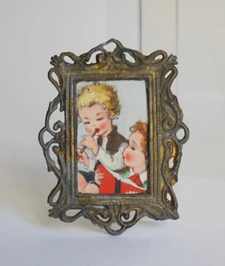 altes Bild Bilderrahmen Blech Puppenstube Puppenhaus antik - Bild 1 von 2