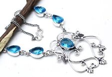 925 Sterling Silver Swiss Blue Topaz Gemstone Handmade Jewelry Necklace S-17-18