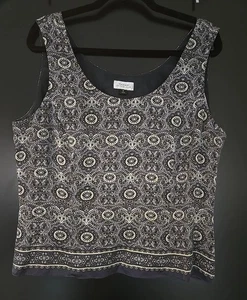 Top de seda sin mangas Tahari Arthur S. Levine para mujer talla 16 gris negro cachemir  - Imagen 1 de 6
