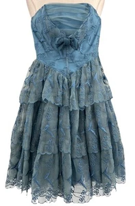 Vintage Betsey Johnson Blue Tea Party Ruffled Embroidered Tulle Corset Dress 2 - Picture 1 of 11