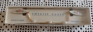 Vintage Oval Enamel Sweater Guard Clip Roses Floral Gold Tone With Faux Pearls - Picture 1 of 7