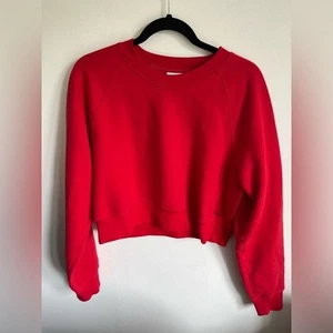 Aritzia TNA Sweatfleece Cozy Fleece Cropped Cozy Sweater Sweatshirt Red Large - Picture 1 of 6