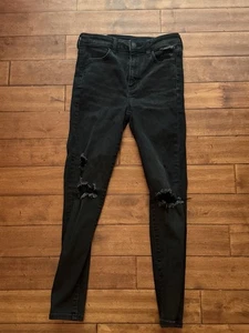 American Eagle Black Distressed Next Level Stretch Skinny Jeans 4 (girls Sz 14) - Picture 1 of 6