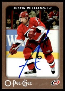 2006-07 O-Pee-Chee Hockey Justin Williams Auto Carolina Hurricanes #98 Signed