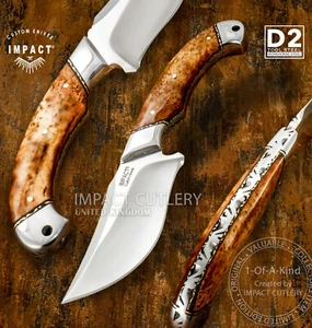 IMPACT CUTLERY RARE CUSTOM D2 FULL TANG SKINNING KNIFE CAMEL BONE HANDLE - Picture 1 of 10