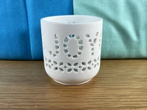 JOYCE named White Ceramic Tealight Holder Perforated Design 7x7cm - Picture 1 of 8