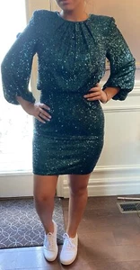 Damen Vince Camuto 3/4 Ballonärmel Rundhals Pailletten Kleid Grün Größe 2 - Bild 1 von 4