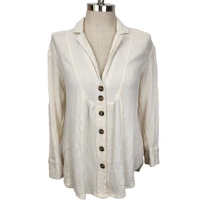 Free People All About The Feels Button Up Shirt XS Ivory Gauzy Cotton Tunic - Picture 1 of 10
