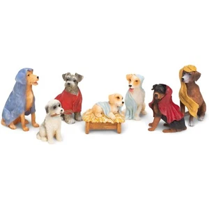 Dogs with Blanket Robes Christmas Nativity 7 Piece Set - Picture 1 of 7