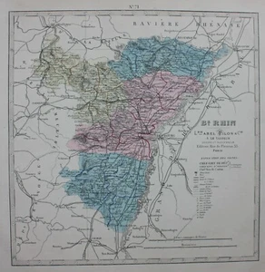 BAS-RHIN, STRASBOURG, FRANCE, original antique map, Le Vasseur, 1877 - Picture 1 of 3