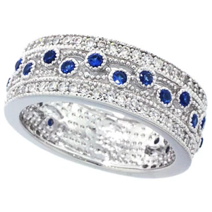 Women Silver Rhodium Plated Wedding Engagement Vintage Wedding Ring 7.5mm - Picture 1 of 1