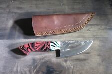 Damascus Caper / Survival knife with Ceramic  stocks & leather sheath  
