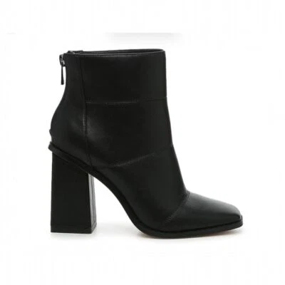 Jessica Simpson Marlea Square Block Heel Ankle Boots 8.5 Black Leather Zip Back - Image 1 of 4
