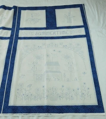 Panel de tela Maywood Summertime azul Americana Cottagecore bloques tramposos 27"x45 Foto 1 de 4