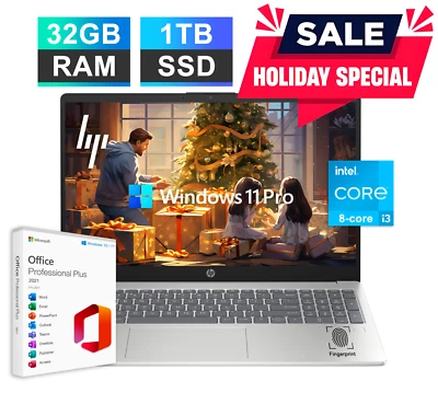 2024 HP Laptop Notebook 15.6" FHD 8-Core Intel i3, 32GB RAM 1TB SSD Win11 Pro - Image 1 of 4