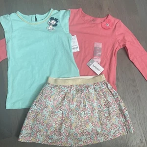 NWT Carters girl SPRING FALL 3-piece cotton coral aqua floral skirt SET 5 5T - Picture 1 of 9