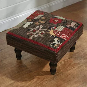 PRIMITIVE COUNTRY FARM LIFE HOOKED DECORATIVE STOOL By PARK DESIGNS - Picture 1 of 2