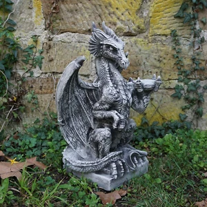 Drache Alien Dino Steinfigur H.51 cm 29 x 28 cm Grau 18 kg Beton frostsicher - Bild 1 von 9