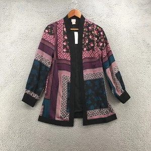 Chicos Open Front Cardigan Womens O Multicolor Patch Work Long Sleeve Casual NEW - Picture 1 of 16