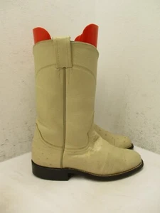 Cream Ostrich Leather Roper Cowboy Boots Womens Size 5 - Picture 1 of 13
