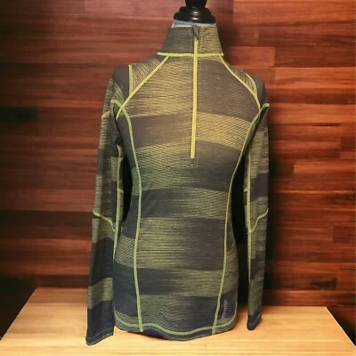 Reebok Mujer XS 1/4 Cremallera Pull Over Amarillo Neón/Verde Negro Agujeros para Pulgar Calce Ajustado Foto 1 de 4