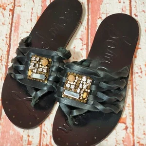 Sam Edelman Größe 7 Bryce Leder Sandalen Flip Flops verzierte Strasssteine Perlen - Bild 1 von 8